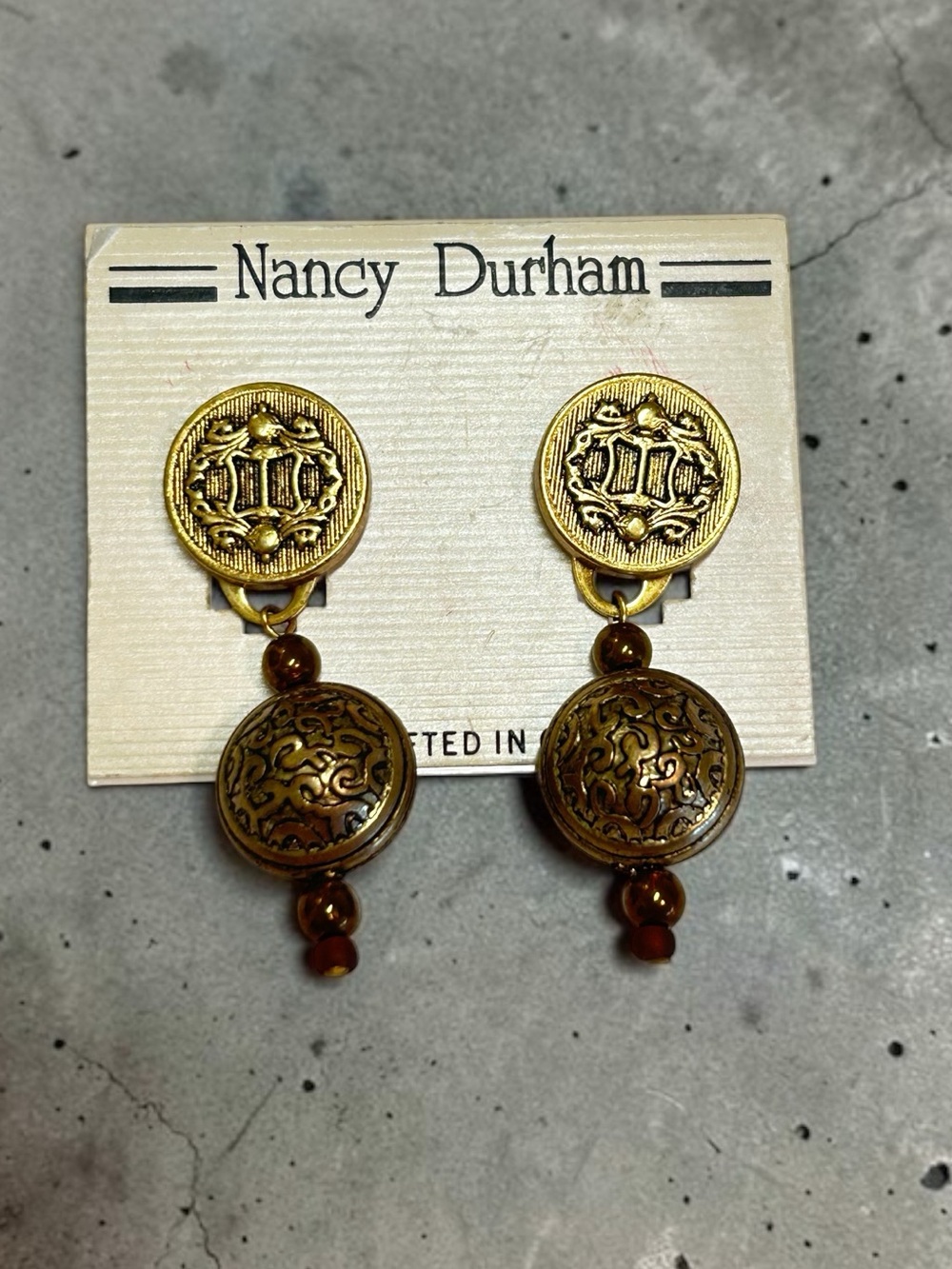 Vintage Nancy Durham Gold Boho Statement Dangle Earrings